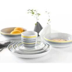 CreaTable Kombiservice »Trend Line«, (Set, 10 Tlg., Kaffeeservice Und Tafelservice Im Set, Für 2 Personen), Service, Mit Bänderdekor In Gelb/grau, Made In Europe -Erstellbar Geschäft 118f1e6463ff4459550dbb78b8f6a18b