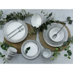 CreaTable Kombiservice »La Gomera«, (Set, 16 Tlg., Kaffeeservice Und Tafelservice Im Set, Für 4 Personen), Service, Kreisförmiges Schwarzes Relief, Ethno Style -Erstellbar Geschäft 14bdd3472726e37ce1cd281676c3192c