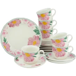 CreaTable Kaffeeservice »Rose«, (Set, 18 Tlg., Kaffeegeschirr Für 6 Personen), Service, Premium-Porzellan, Made In Europe