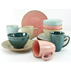 CreaTable Kombiservice »Cosy Day«, (Set, 16 Tlg., Kaffeeservice Und Tafelservice Im Set, Für 4 Personen), Service, Kreisstruktur, In Trendpastell-Farben -Erstellbar Geschäft 1be93df625fb82cc241cd40c6cc6e681
