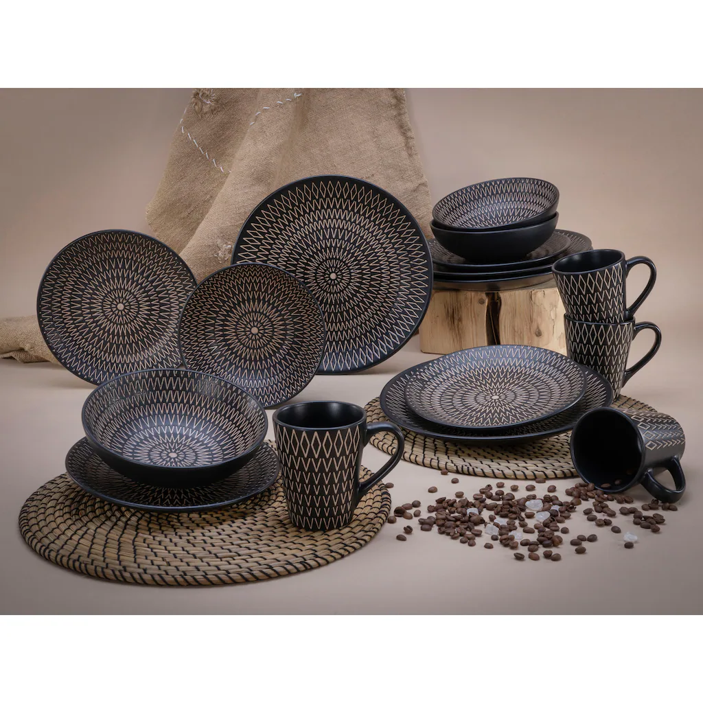CreaTable Kombiservice »Crafted«, (Set, 16 tlg., Kaffeeservice und Tafelservice im Set, für 4 Personen), Service, schwarz, Rautenrelief, Ethnostyle CreaTable Kombiservice »Crafted«, (Set, 16 Tlg., Kaffeeservice Und Tafelservice Im Set, Für 4 Personen), Service, Schwarz, Rautenrelief, Ethnostyle -Erstellbar Geschäft 1e684e361e59855e8e344ebf7067e540