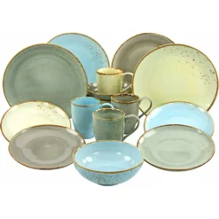CreaTable Kombiservice »NATURE COLLECTION Scandic«, (Set, 16 Tlg., Kaffeeservice Und Tafelservice Im Set, Für 4 Personen), Service, Naturfarben Mit Sprenkeln, Spülmaschinengeeignet