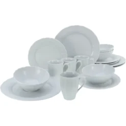CreaTable Kombiservice »Flora«, (Set, 16 Tlg., Kaffeeservice Und Tafelservice Im Set, Für 4 Personen), Service, Weiß, Traditionelle Form Im Landhausstil, Made In Europe