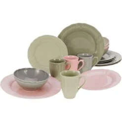 CreaTable Kombiservice »Flora Colors«, (Set, 16 Tlg., Kaffeeservice Und Tafelservice Im Set, Für 4 Personen), Service, Traditionelle Form Im Landhausstil, Festoniert Und Mit Relief