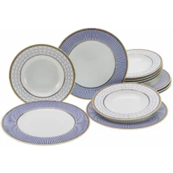 CreaTable Tafelservice »Noblesse«, (Set, 12 Tlg., Teller Set Für 6 Personen), Service, Hochwertige, Festliche Anmutung, Echtgold-Anteil
