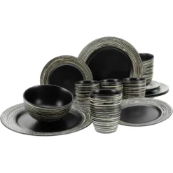 CreaTable Kombiservice »La Gomera«, (Set, 16 Tlg., Kaffeeservice Und Tafelservice Im Set, Für 4 Personen), Service, Schwarz, Moderne Fahnenform