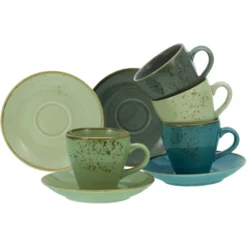 CreaTable Espressotasse »Kaffeetasse NATURE COLLECTION«, (Set, 8 Tlg.), Tassen Set, Naturfarben Mit Sprenkel, 4 Tassen, 4 Untertassen