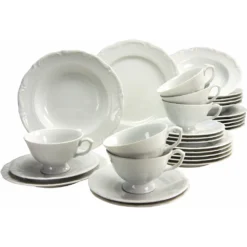 CreaTable Kombiservice »Maria Theresia«, (Set, 30 Tlg., Kaffeeservice Und Tafelservice Im Set, Für 6 Personen), Service, Weiß, Klassische, Traditionelle Form, Mikrowellengeeignet