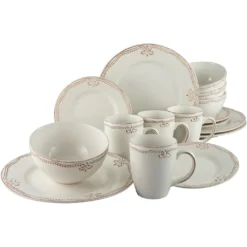 CreaTable Kombiservice »Romantic Vintage«, (Set, 16 Tlg., Kaffeeservice Und Tafelservice Im Set, Für 4 Personen), Service, Edles Perlenrelief, Nostalgisches Design