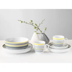 CreaTable Kombiservice »Trend Line«, (Set, 10 Tlg., Kaffeeservice Und Tafelservice Im Set, Für 2 Personen), Service, Mit Bänderdekor In Gelb/grau, Made In Europe -Erstellbar Geschäft 4bbe31d73dad18fc1a90b08b9464fec7