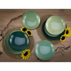 CreaTable Tafelservice »Nature Collection«, (Set, 12 Tlg., Teller Set Für 4 Personen), Service, Handwerklicher Look, Sprenkel, Reaktivglasur -Erstellbar Geschäft 588a49285c7186975f441390da2e724c