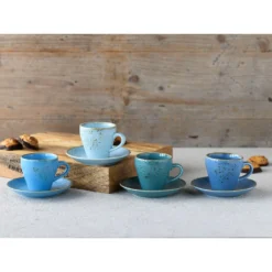 CreaTable Espressotasse »Kaffeetasse NATURE COLLECTION Aqua«, (Set, 8 Tlg.), Tassen Set, Aktuelle Blautöne Mit Sprenkel, 4 Tassen, 4 Untertassen -Erstellbar Geschäft 6603d401e4fc58e30c710a8d4ce9b552