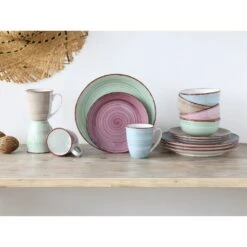 CreaTable Kombiservice »Samba«, (Set, 16 Tlg., Kaffeeservice Und Tafelservice Im Set, Für 4 Personen), Service, Handgemalter Spiraldekor, 4 Pastellfarben -Erstellbar Geschäft 701003eee197c4efdd390444cbdf9fe7