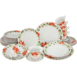 CreaTable Kombiservice »Ivona«, (Set, 30 Tlg., Kaffeeservice Und Tafelservice Im Set, Für 6 Personen), Service, Hochwertige Porzellanform, Tasse Auf Fuß, Festliches Dekor