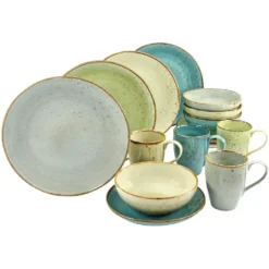 CreaTable Kombiservice »NATURE COLLECTION«, (Set, 16 Tlg., Kaffeeservice Und Tafelservice Im Set, Für 4 Personen), Service, Harmonische Naturglasur, Spülmaschinengeeignet