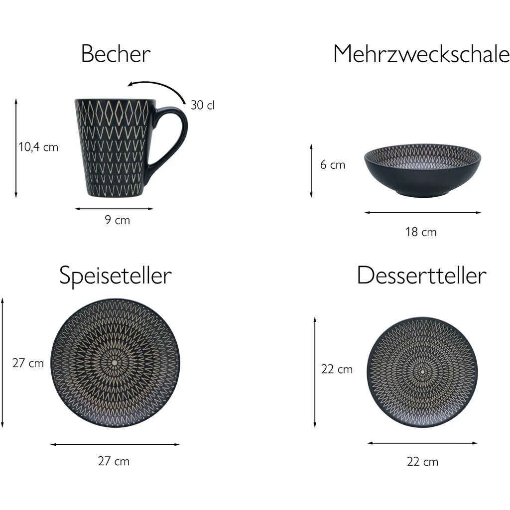 CreaTable Kombiservice »Crafted«, (Set, 16 tlg., Kaffeeservice und Tafelservice im Set, für 4 Personen), Service, schwarz, Rautenrelief, Ethnostyle CreaTable Kombiservice »Crafted«, (Set, 16 Tlg., Kaffeeservice Und Tafelservice Im Set, Für 4 Personen), Service, Schwarz, Rautenrelief, Ethnostyle -Erstellbar Geschäft 7bed6807ad483420af432f8d32d212d9