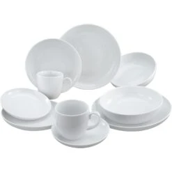 CreaTable Kombiservice »Allround«, (Set, 10 Tlg., Kaffeeservice Und Tafelservice Im Set, Für 2 Personen), Service, Weiß, Trendig Und Zeitlos Zugleich, Made In Europe