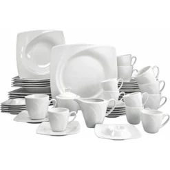 CreaTable Kombiservice »Celebration«, (50 Tlg., Kaffeeservice Und Tafelservice Im Set, Für 6 Personen), Service, Weiß, Außergewöhnliche Geometrie, Spülmaschinenfest