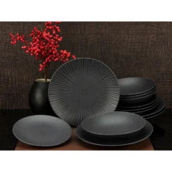 CreaTable Tafelservice »Vesuvio«, (Set, 12 Tlg., Teller Set Für 4 Personen), Service, Schwarz, Ausdrucksstarkes Relief, Made In Europe -Erstellbar Geschäft 8dbd54e723292e692e338193f4733499
