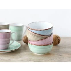 CreaTable Kombiservice »Samba«, (Set, 16 Tlg., Kaffeeservice Und Tafelservice Im Set, Für 4 Personen), Service, Handgemalter Spiraldekor, 4 Pastellfarben -Erstellbar Geschäft 8fa4dbf16c51d096465399d70ad0f7d4