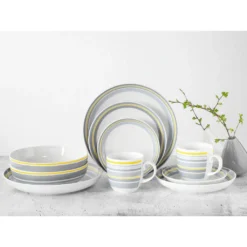 CreaTable Kombiservice »Trend Line«, (Set, 10 Tlg., Kaffeeservice Und Tafelservice Im Set, Für 2 Personen), Service, Mit Bänderdekor In Gelb/grau, Made In Europe -Erstellbar Geschäft 97b3d33da8c16294dd719e1847d1728f