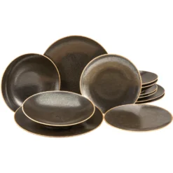 CreaTable Tafelservice »Rusty«, (Set, 12 Tlg., Teller Set Für 4 Personen), Service, Seidenmatte Glasur