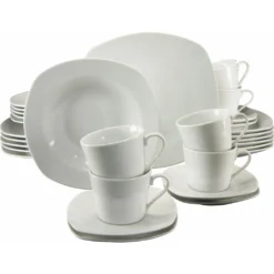 CreaTable Kombiservice »Amelie«, (Set, 30 Tlg., Kaffeeservice Und Tafelservice Im Set, Für 6 Personen), Service, Weiß, Quadratische Form, Mikrowellengeeignet