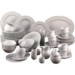CreaTable Kombiservice »Arianne«, (Set, 61 Tlg., Kaffeeservice Und Tafelservice Im Set, Für 8 Personen), Service, Weiß, Klassische, Traditionelle Form, Made In Europe