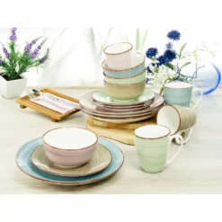 CreaTable Kombiservice »Samba«, (Set, 20 Tlg., Kaffeeservice Und Tafelservice Im Set, Für 4 Personen), Service, Handgemalter Spiraldekor, 4 Pastellfarben -Erstellbar Geschäft aa5fcbf3e3f64dc163a0262c8eda595a