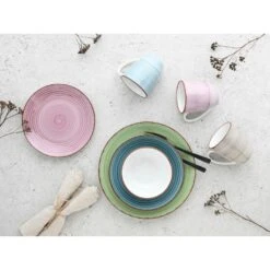 CreaTable Kombiservice »Samba«, (Set, 20 Tlg., Kaffeeservice Und Tafelservice Im Set, Für 4 Personen), Service, Handgemalter Spiraldekor, 4 Pastellfarben -Erstellbar Geschäft ac9cee03371fa77395cdedb862a377f3