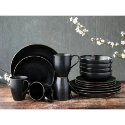 CreaTable Kombiservice »Industrial«, (Set, 16 Tlg., Kaffeeservice Und Tafelservice Im Set, Für 4 Personen), Service, Schwarze, Seidenmatte Sprenkelglasure; Goldrand -Erstellbar Geschäft af559d7b669609c115b26dcd0c3d185b