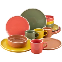 CreaTable Kombiservice »Stack«, (Set, 16 Tlg., Kaffeeservice Und Tafelservice Im Set, Für 4 Personen), Service, Skandinavische Form, Glänzende Oberfläche, Vier Naturfarben