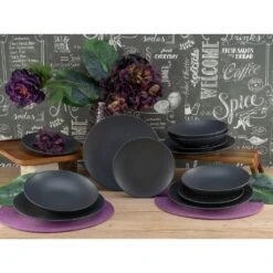 CreaTable Tafelservice »Soft Touch Black«, (Set, 12 Tlg., Teller Set Für 4 Personen), Service, Schwarz, Seidenmatte Glasur, Made In Europe -Erstellbar Geschäft b3c5fe5b4b47ce107085685f10fbfd63