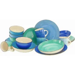 CreaTable Kombiservice »Bella Casa Aqua«, (Set, 20 Tlg., Kaffeeservice Und Tafelservice Im Set, Für 4 Personen), Service, Handgemaltes Spiraldekor