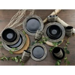 CreaTable Kombiservice »La Gomera«, (Set, 16 Tlg., Kaffeeservice Und Tafelservice Im Set, Für 4 Personen), Service, Schwarz, Moderne Fahnenform -Erstellbar Geschäft b74c022ad24c78edc027cceaea6367e5