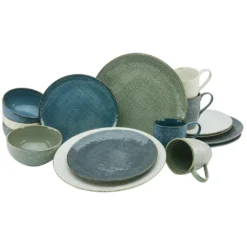CreaTable Kombiservice »Canvas«, (Set, 16 Tlg., Kaffeeservice Und Tafelservice Im Set, Für 4 Personen), Service, Leinenstruktur, Nordische Farben