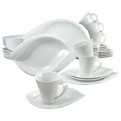 CreaTable Kombiservice »ACACIA«, (Set, 30 Tlg., Kaffeeservice Und Tafelservice Im Set, Für 6 Personen), Service, Weiß, Extravagantes Form, Mikrowellengeeignet