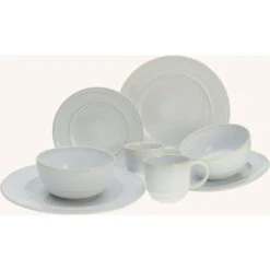CreaTable Kombiservice »Antique«, (Set, 16 Tlg., Kaffeeservice Und Tafelservice Im Set, Für 4 Personen), Service, Weiß, Hochwertige Elegante Fahnenform, Trendfarbe Offwhite