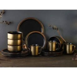 16-tlg. Kombiservice Modern Industrial In Schwarz/Gold -Erstellbar Geschäft creatable 16 tlg kombiservice modern industrial in schwarz gold 6