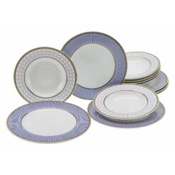 CreaTable Noblesse Tafelservice 12 Teilig In Weiß/Blau/Gold