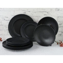 CreaTable Rondo SCHIEFER Teller Set 12 Teilig In Schwarz -Erstellbar Geschäft creatable creatable rondo schiefer teller set 12 teilig in schwarz 2