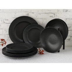 CreaTable Rondo SCHIEFER Teller Set 12 Teilig In Schwarz -Erstellbar Geschäft creatable creatable rondo schiefer teller set 12 teilig in schwarz 3