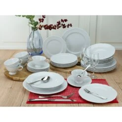 CreaTable Kombiservice »Maria Theresia«, (Set, 30 Tlg., Kaffeeservice Und Tafelservice Im Set, Für 6 Personen), Service, Weiß, Klassische, Traditionelle Form, Mikrowellengeeignet -Erstellbar Geschäft d2b49bb369079a21e27b015384f8287b