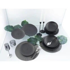 CreaTable Tafelservice »Vesuvio«, (Set, 12 Tlg., Teller Set Für 4 Personen), Service, Schwarz, Ausdrucksstarkes Relief, Made In Europe -Erstellbar Geschäft d586401e554533911a21c5d303c34cbc