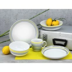 CreaTable Kombiservice »Trend Line«, (Set, 10 Tlg., Kaffeeservice Und Tafelservice Im Set, Für 2 Personen), Service, Mit Bänderdekor In Gelb/grau, Made In Europe -Erstellbar Geschäft e59cac71516414f8d98b183c97189462