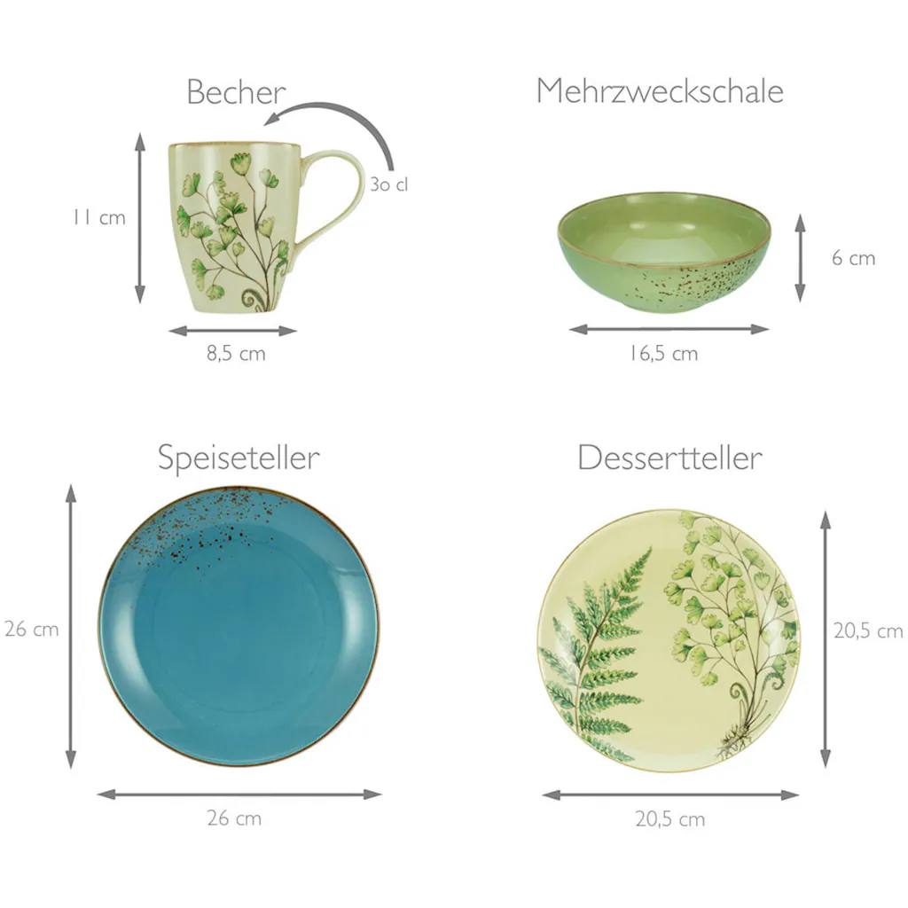 CreaTable Kombiservice »Botanica«, (Set, 16 tlg., Kaffeeservice und Tafelservice im Set, für 4 Personen), Service, Mix aus unifarbenem Dekor in Kombination mit Blattmotiven CreaTable Kombiservice »Botanica«, (Set, 16 Tlg., Kaffeeservice Und Tafelservice Im Set, Für 4 Personen), Service, Mix Aus Unifarbenem Dekor In Kombination Mit Blattmotiven -Erstellbar Geschäft e9501355c0399e04c5bff7b5051f6837