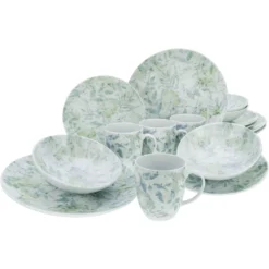 CreaTable Kombiservice »Home - Tropical«, (Set, 16 Tlg., Kaffeeservice Und Tafelservice Im Set, Für 4 Personen), Service, Leichtes Relief Im Used-und Vintage-Look, Zeitloses Design