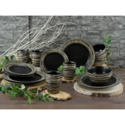 CreaTable Kombiservice »La Gomera«, (Set, 16 Tlg., Kaffeeservice Und Tafelservice Im Set, Für 4 Personen), Service, Schwarz, Moderne Fahnenform -Erstellbar Geschäft edbc4ba28fd22a5f67677b17aae88f2d