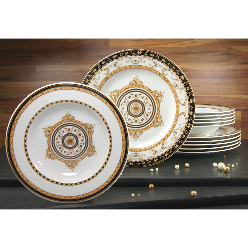 CreaTable Tafelservice »Majestosa«, (Set, 12 tlg., Teller Set für 6 Personen), Service, Dekor schwarz abgesetzt, mikrowellengeeignet CreaTable Tafelservice »Majestosa«, (Set, 12 Tlg., Teller Set Für 6 Personen), Service, Dekor Schwarz Abgesetzt, Mikrowellengeeignet -Erstellbar Geschäft ef330ade43113963c6b22205813e0b9b