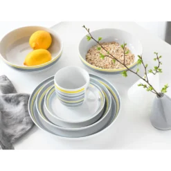 CreaTable Kombiservice »Trend Line«, (Set, 10 Tlg., Kaffeeservice Und Tafelservice Im Set, Für 2 Personen), Service, Mit Bänderdekor In Gelb/grau, Made In Europe -Erstellbar Geschäft f69c50df97d26d47a8a832aa16d5a7dc